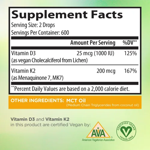 Vista 7 de Gotas líquidas veganas Vitamina D3 K2 (MK7) – Vitamina D líquida 100% a base de plantas mejorada con aceite de coco para una máxima absorción – 1
