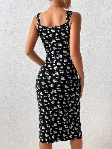 Vista 2 de Verdusa Vestido midi ajustado sin mangas con cuello corazón y estampado floral para mujer