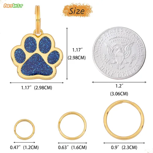 Vista 4 de Etiqueta para perro con grabado personalizado hasta 5 líneas de contenido para el nombre e información de tu mascota, bonita etiqueta de Azul