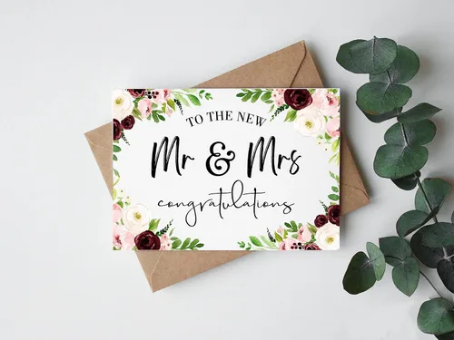 Vista 2 de Tarjeta de boda de eucalipto – Felicitaciones al nuevo señor y señora – Tarjeta de pareja – Día de la boda botánica – Tarjeta de feliz día de boda