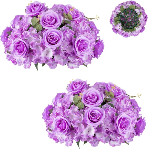 Vista 20 de BLOSMON Bolas de Flores Artificiales Centros de Mesa de Boda 2 Piezas 11.8" Lila Flores Falsas Rosa Hortensia Arreglo de Bolas Centro de Mesa