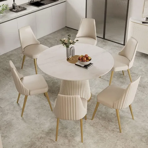 Vista 6 de Mesa de comedor de piedra interizada Simplicity Comedor Cafetería Muebles para el hogar, Mesa de comedor redonda creativa nórdica Mesa auxiliar