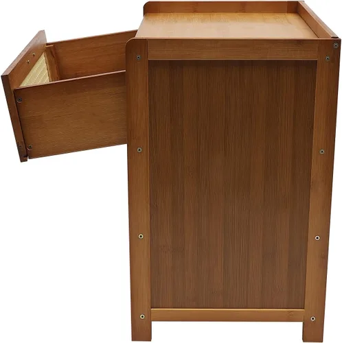 Vista 7 de Mesita de noche, mesita de noche de bambú con cajón y estante, mesitas de noche bohemias, mesa auxiliar, mesas auxiliares, dormitorio, oficina