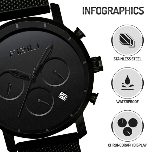 Vista 2 de FIZILI Reloj de pulsera minimalista de moda para hombre, impermeable, relojes simples ultra finos