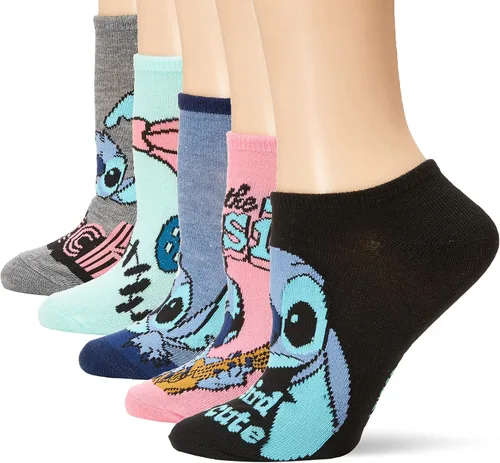 Vista 6 de Disney Women's Lilo & Stitch 5 Pack No Show Socks Surtido azul pastel