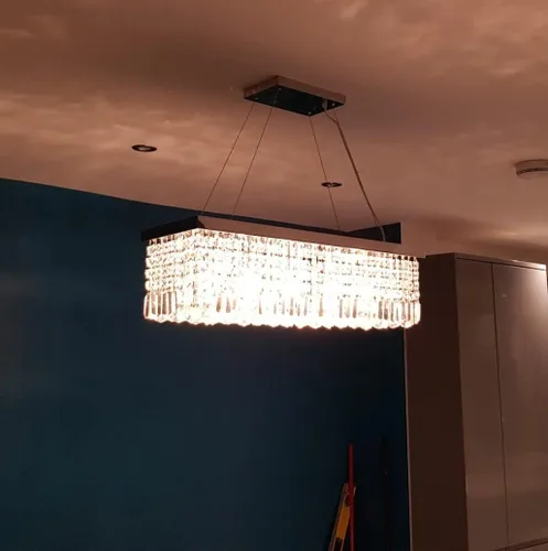 Vista 2 de Dst Lámpara de araña moderna de cristal, elegante lámpara de techo rectangular de lujo, lámpara colgante cromada de montaje empotrado para comedor