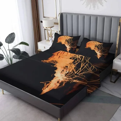 Vista 10 de Goldfish Sábanas tamaño individual, sábanas de cama de peces, microfibra suave, bolsillo profundo, sábanas y fundas de almohada estampadas sin