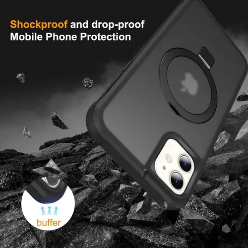 Vista 2 de CHAOFEnG Funda magnética compatible con iPhone 11 con soporte, prueba de caídas de grado militar, compatible con imán, anillo translúcido, parte