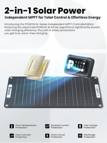 Vista 4 de POWOXI Cargador de Batería Solar de 15W: Mantenedor de Goteo de Batería de Coche Solar de 12V - con Controlador MPPT de Parámetros Ajustables