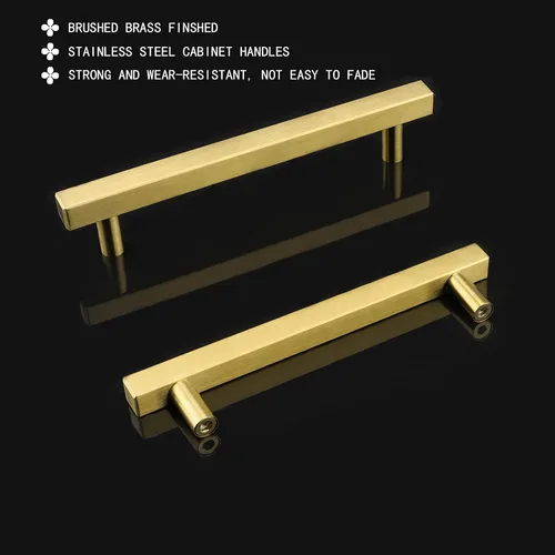Vista 3 de Goldenwarm LS1212GD - Manijas para gabinetes y cajones de cocina, barra cuadrada en T, dorado, latón cepillado, 20 unidades, acero inoxidable