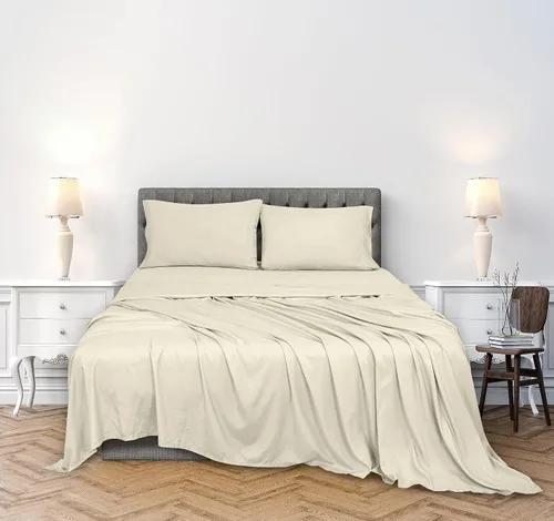 Vista 2 de ROYALE LINENS Juego de sábanas de 300 hilos 100% algodón peinado de fibras largas, 4 piezas, 1 sábana bajera, 1 encimera y 2 fundas de almohada