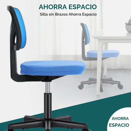 Vista 7 de DUMOS Sillas de oficina pequeñas con ruedas, ergonómicas ajustables para escritorio en casa, silla giratoria con ruedas, sin brazos, cómoda malla