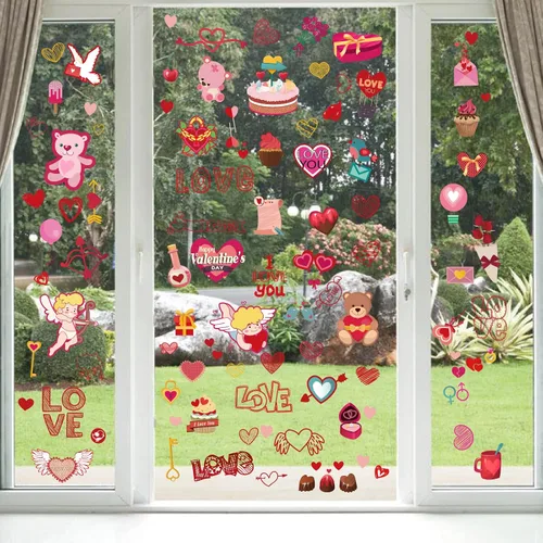 Vista 5 de SUPERDANT Calcomanías de Pared para el Día de San Valentín Lindo Ángel Osito Corazón Romántico Decoración de Pared Calcomanías de Arte de Pared