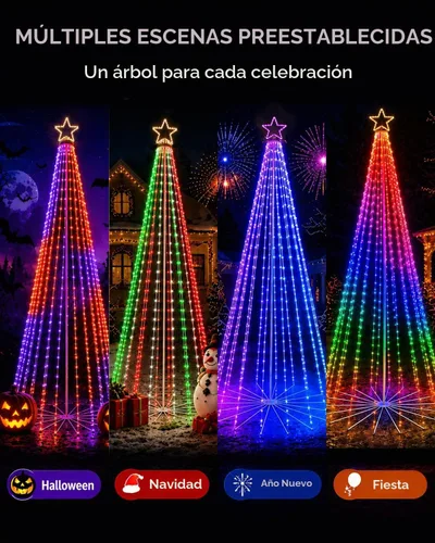 Vista 4 de Árbol de Navidad al aire libre de 7 pies con luces, bricolaje espectáculo Totalmente bricolaje, escenas preestablecidas de un solo toque