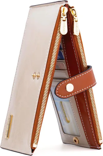 Vista 7 de ANDOILT - Cartera de cuero genuino para mujer con bloqueo RFID para tarjeta de crédito con cremallera