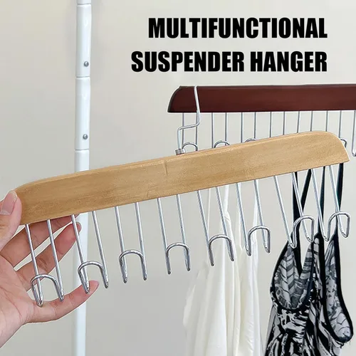 Vista 4 de 4 soportes de madera para cinturones, colgador multifuncional para cinturón de madera con 8 ganchos de metal, organizador de perchas de madera