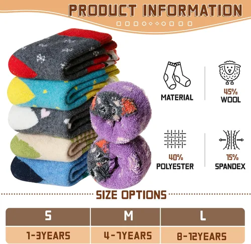 Vista 4 de SeeyAN Calcetines de lana merino para niños y niñas, botas de senderismo, térmicos, cálidos, acogedores, suaves, gruesos, 6 pares