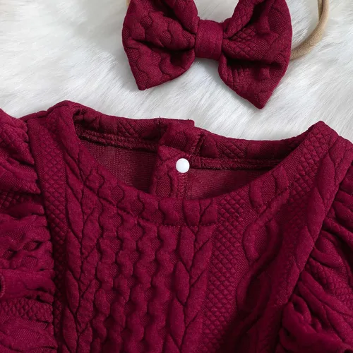 Vista 4 de Vestido de punto para niña, vestido de suéter de manga larga, vestido de otoño e invierno con corbatín