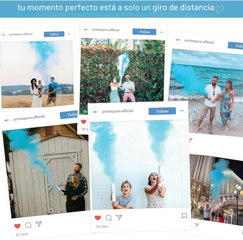 Vista 4 de PrimePure Cañón de confeti para revelación de género, cañones de polvo biodegradables, bomba de humo, color azul, paquete de 2 unidades, para fiesta