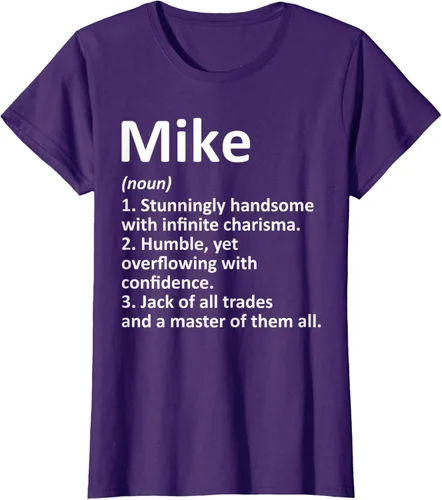 Vista 13 de MIKE Definition - Camiseta divertida para regalo de cumpleaños con nombre personalizado, Negro, S