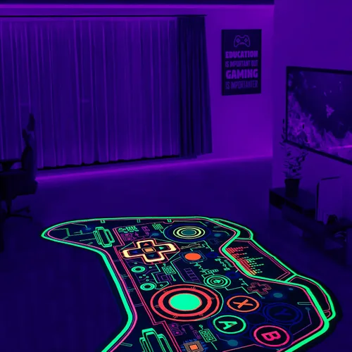 Vista 4 de Alfombra de juegos para adolescentes y niños, alfombra de jugadores que brilla en la luz negra, alfombra antideslizante para habitación de niños