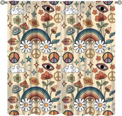 Vista 18 de Cortinas semitraslúcidas de hongos, estilo bohemio, plantas místicas, sol, luna, tratamiento de ventana para dormitorio, sala de estar, cocina