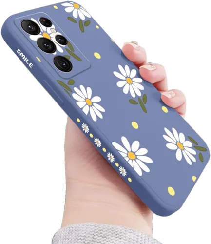 Vista 7 de Funda compatible con Galaxy S21 Ultra con bonito patrón de margaritas, protección de lente de cámara, a prueba de golpes, TPU parachoques de Negro