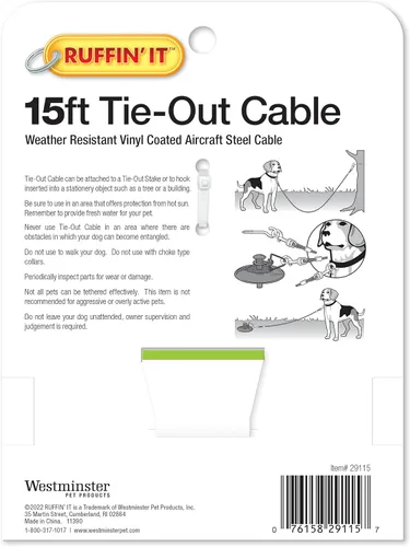 Vista 2 de RUFFIN' IT Cable de amarre con resorte de amortiguación, servicio mediano para perros de hasta 50 libras, 15 pies, color azul