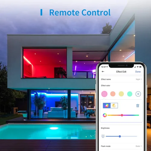 Vista 4 de Tiras de luces LED Meross funcionan con Apple HomeKit, tira LED inteligente RGB 5050, compatible con Siri, Alexa y Google y SmartThings
