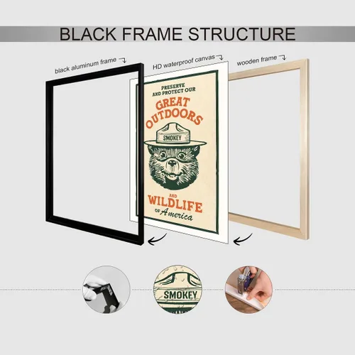 Vista 3 de Lienzo decorativo para pared con diseño de oso para niños, diseño de animales salvajes, conservación de la naturaleza, estilo retro, beige, cabaña