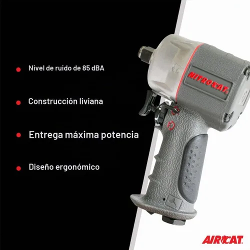 Vista 2 de Aircat Herramientas Neumáticas 1056-XL Llave de Impacto Compacta Compuesta de 1/2 Pulgada NITROCAT: Llave de Impacto de Bajo Peso y Alta Potencia