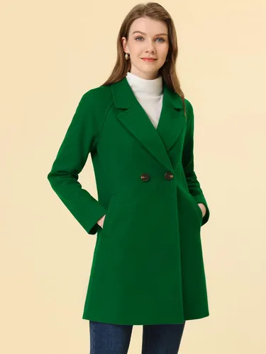 Vista 2 de Allegra K Abrigos de invierno con solapa muesca y doble botonadura para mujer