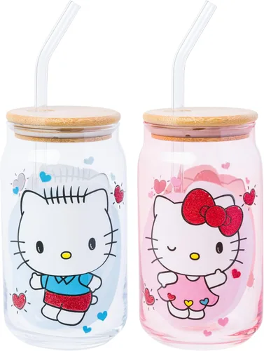 Vista 32 de Silver Buffalo Sanrio - Vaso de vidrio con tapa de bambú y sorbete de vidrio de fotos de Badtz-Maru, 16 onzas