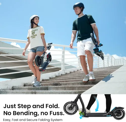 Vista 5 de AERO MOBILITY Big Wheel Kick Scooter for Kids 6-12, Teens & Adults A230L Negro con freno de disco