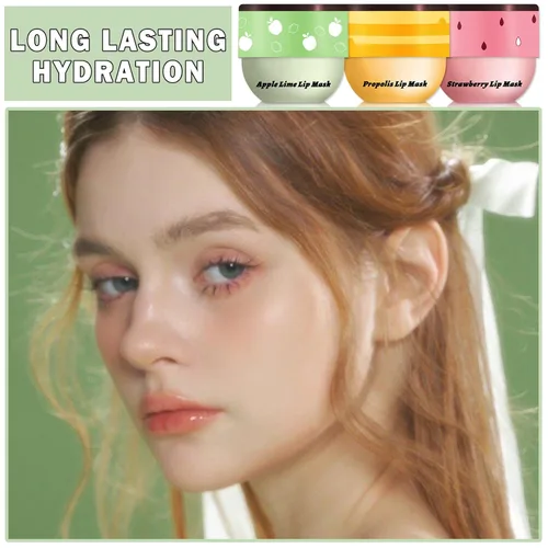 Vista 2 de 3 piezas de bálsamo labial de abeja, pote de miel, miel fresa manzana, mascarilla labial para dormir, bálsamo labial de abeja hidratante sedoso
