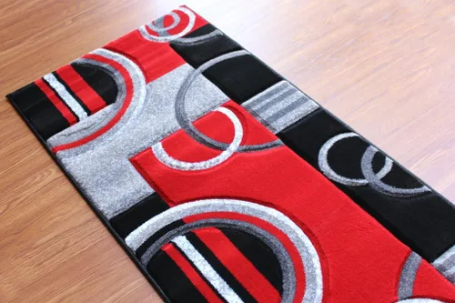 Vista 5 de Masada Rugs, Sophia Collection - Alfombra de área tallada a mano, moderna, contemporánea, rojo, gris, blanco, negro (2 pies x 7 pies 3 pulgadas)