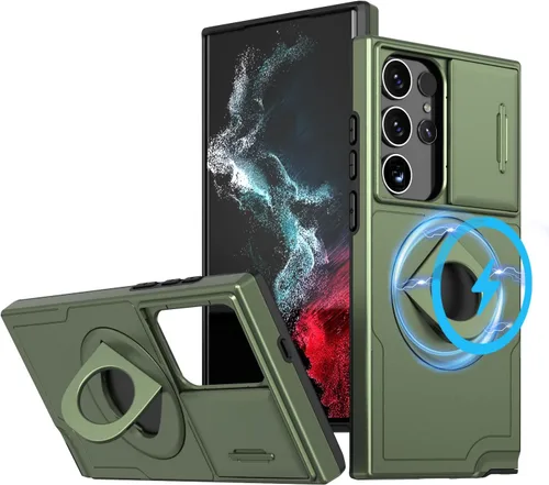 Vista 11 de ANNGELAS Funda protectora para Samsung Galaxy S22 Ultra Mag-Safe, delgada funda protectora a prueba de golpes con magnético, parte trasera dura