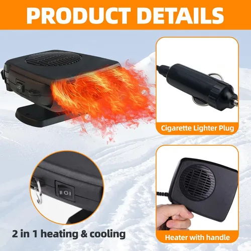 Vista 4 de Calentador de coche, 12V 200W potente descongelador portátil, nueva mejora 2026 de calentador y ventilador de enfriamiento 2 en 1 con rotación
