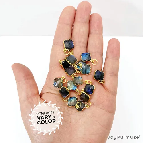 Vista 49 de Genuine Gemstone Necklace, Carved Four Leaf Clover Shape, Amethyst, Moonstone, Amazonite, Tourmaline, Labradorite, 925 Sterling Silver Jewelry