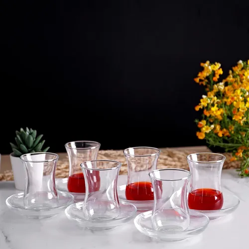 Vista 3 de Juego de vasos de té turcos y platillos (12 piezas), tazas de té árabe persa (4 oz/4.1 fl oz)