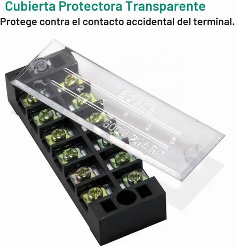 Vista 3 de 10 piezas (5 juegos) Bloques de tira de terminal de tornillo de 6 posiciones de doble hilera 600 V 25 A con cubierta + tira de barrera de terminales