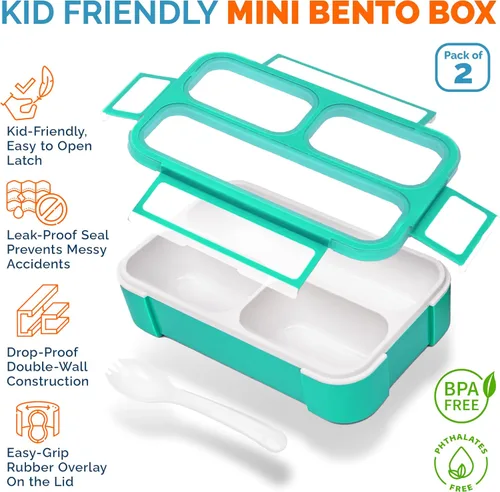 Vista 2 de Bento - Juego de Lonchera para almuerzo o refrigerio, a prueba de fugas, con recipientes, para niños y adultos, libre de BPA, apto para microondas