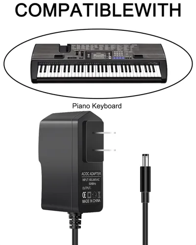 Vista 2 de Adaptador de fuente de alimentación CA/CC de 12V 2A para Yamaha PA-130 PA-130B PSR, YPG, YPT, DGX, DD, EZ y P Cable de carga de la serie de teclado