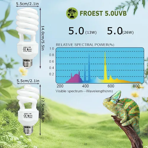 Vista 2 de UVB 5.0 Reptile Light13W, lámpara tropical fluorescente compacta, bombilla UVB de bobina para reptiles de selva tropical, luz para camaleones