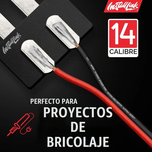 Vista 6 de Install Link Cable de altavoz calibre 14 AWG (30 pies) para automóvil o Rojo esmerilado/negro
