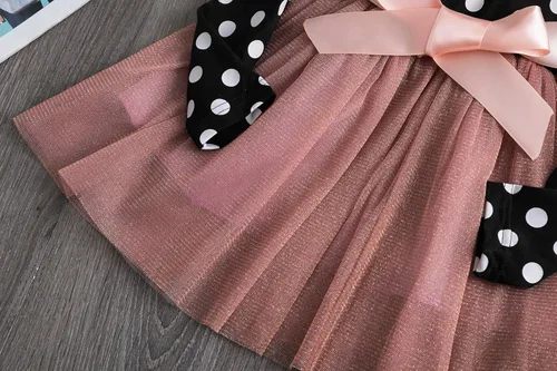 Vista 5 de Vestido de fiesta con tutú NNJXD para niña, con lunares, volantes con varias capas, de manga larga