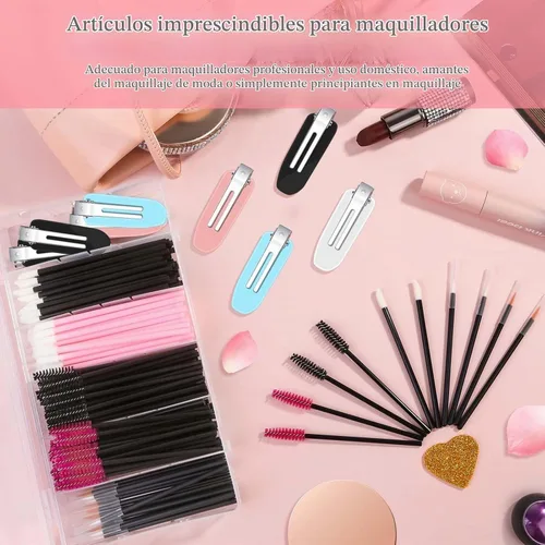 Vista 3 de Kit de aplicadores desechables con esponja de maquillaje, paleta de mezcla, suministros para artistas, accesorios, varitas de rímel, pinceles