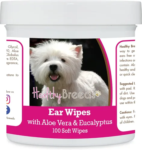 Vista 14 de Healthy Breeds Affenpinscher Toallitas de limpieza de oídos con aloe y eucalipto para perros, 100