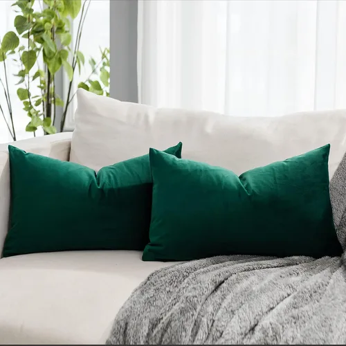Vista 15 de Juego de 2 fundas de almohada decorativas de terciopelo de 14 x 14 pulgadas con cremallera, fundas de cojín cuadradas suaves y lisas de lujo