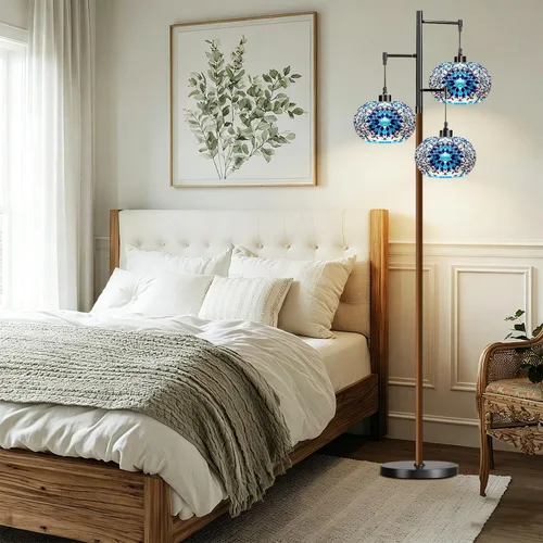 Vista 7 de ILLMTW Lámpara de pie turca para sala de estar, dormitorio, lámpara de pie marroquí Tiffany de mosaico, lámparas de vitral, lámparas altas
